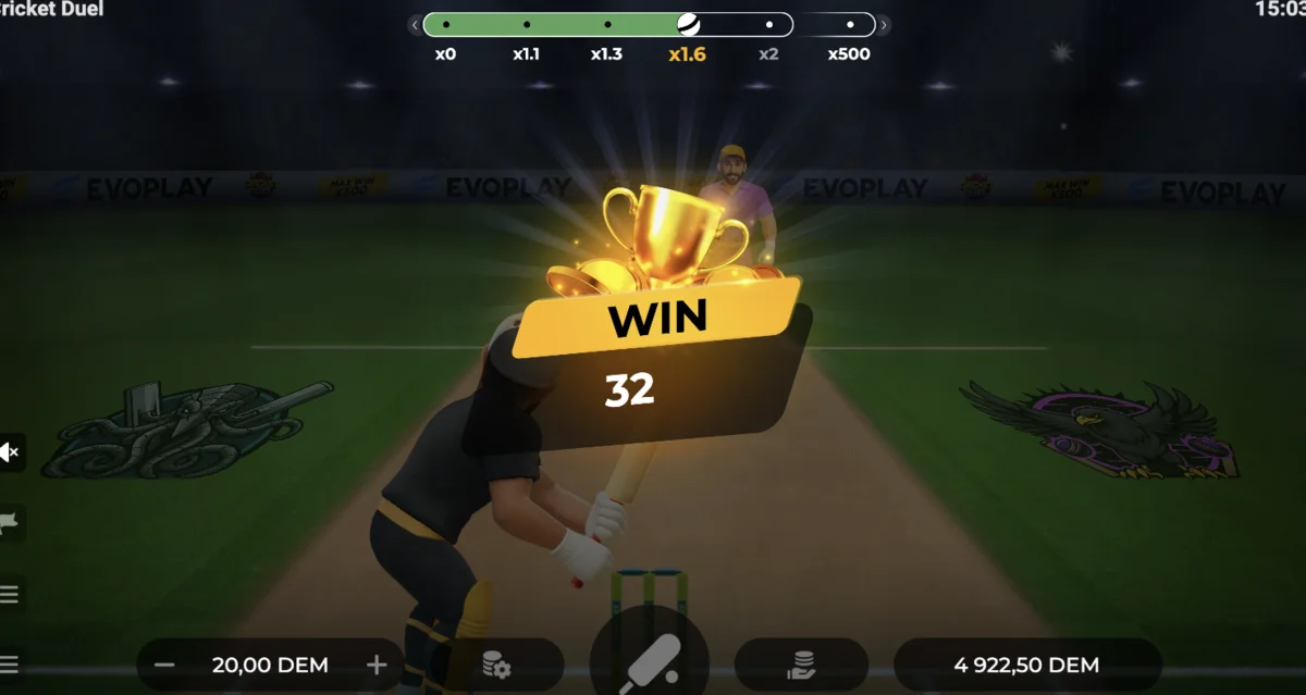 Cricket Duels multiplier progress bar showing cumulative bonus system